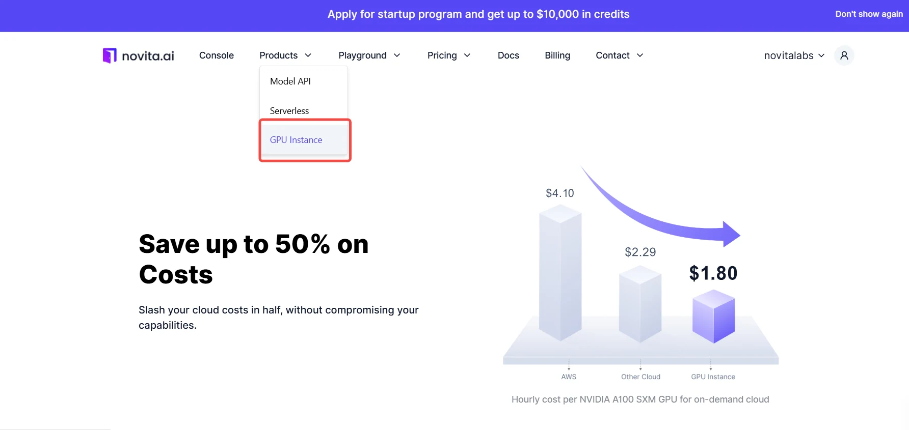 Gráfico de Comparação de Custos de Instâncias GPU da Novita AI