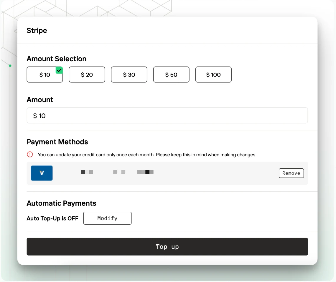 Stripe payment for Novita AI