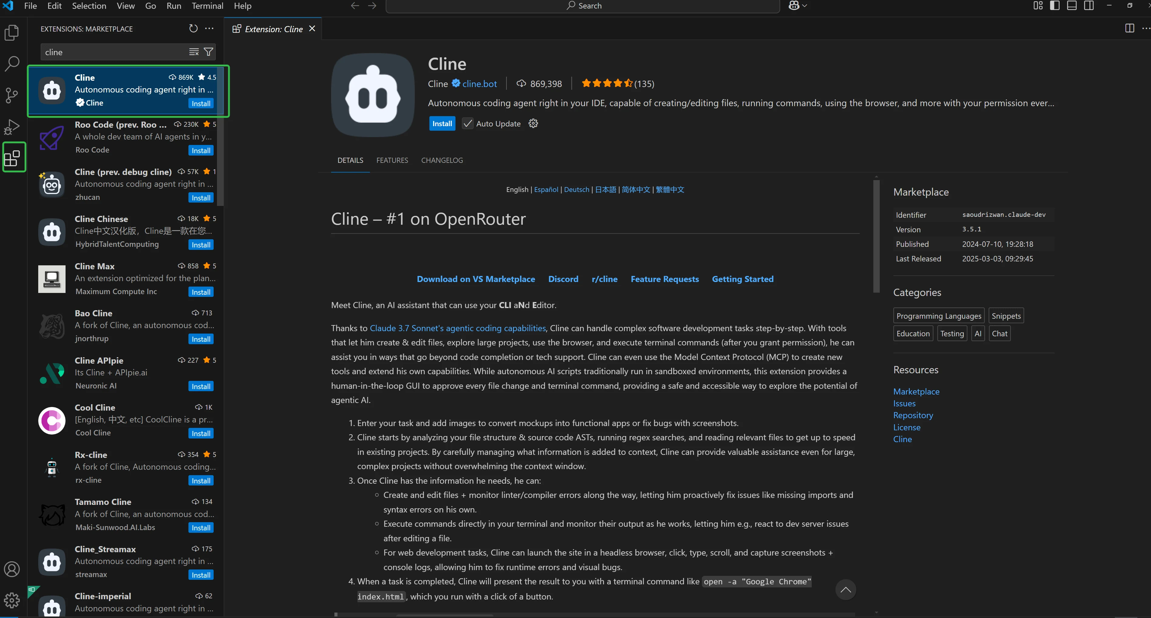 Cline in VSCode