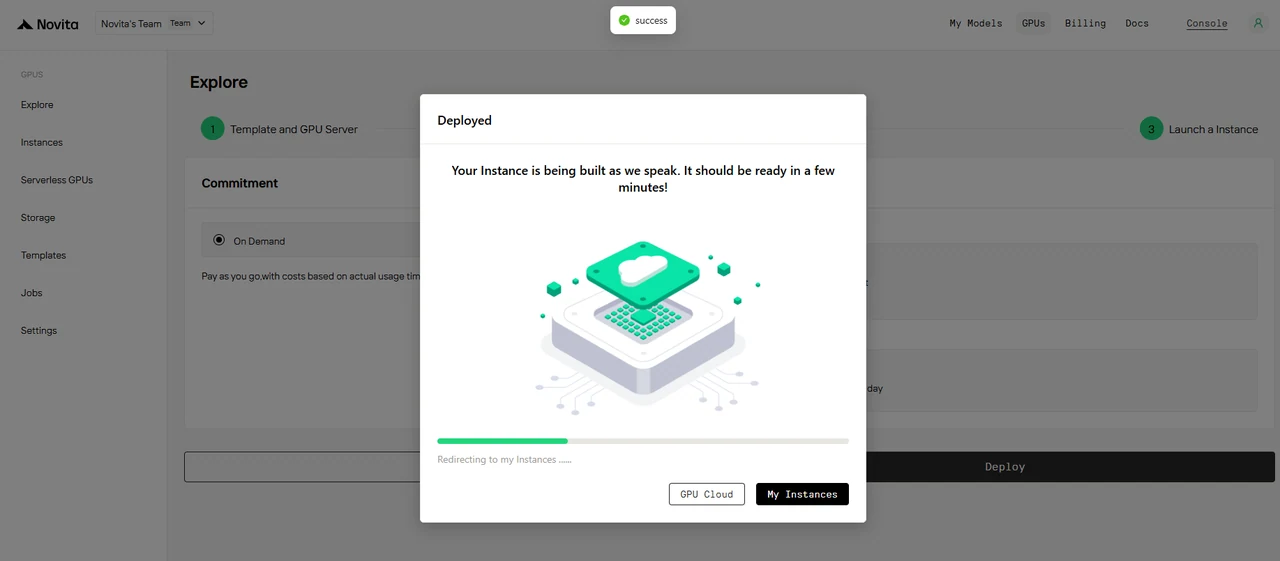 Novita ai gpu deploy screenshot