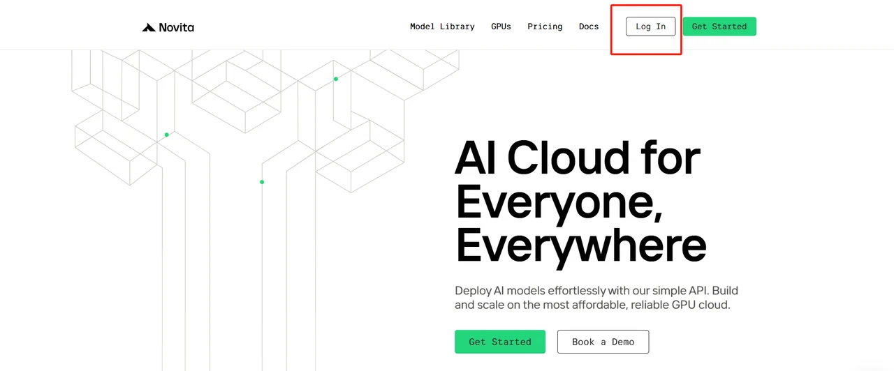 novita ai website screenshot