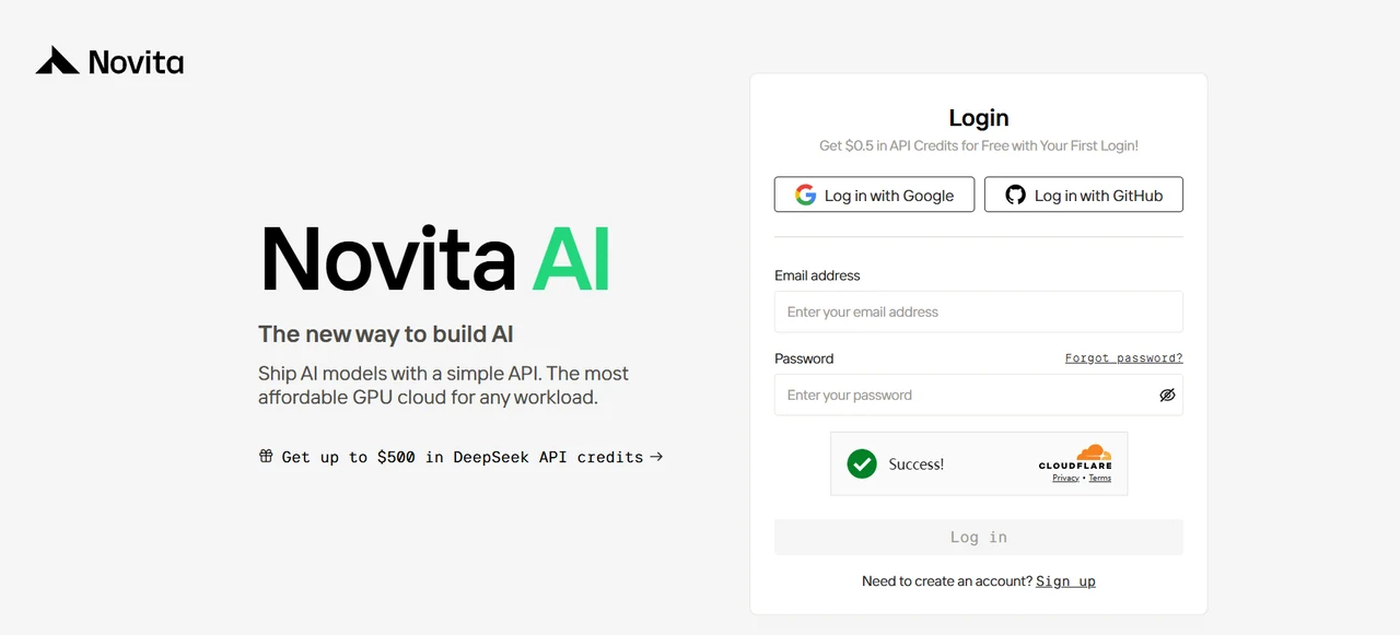 novita ai website screenshot
