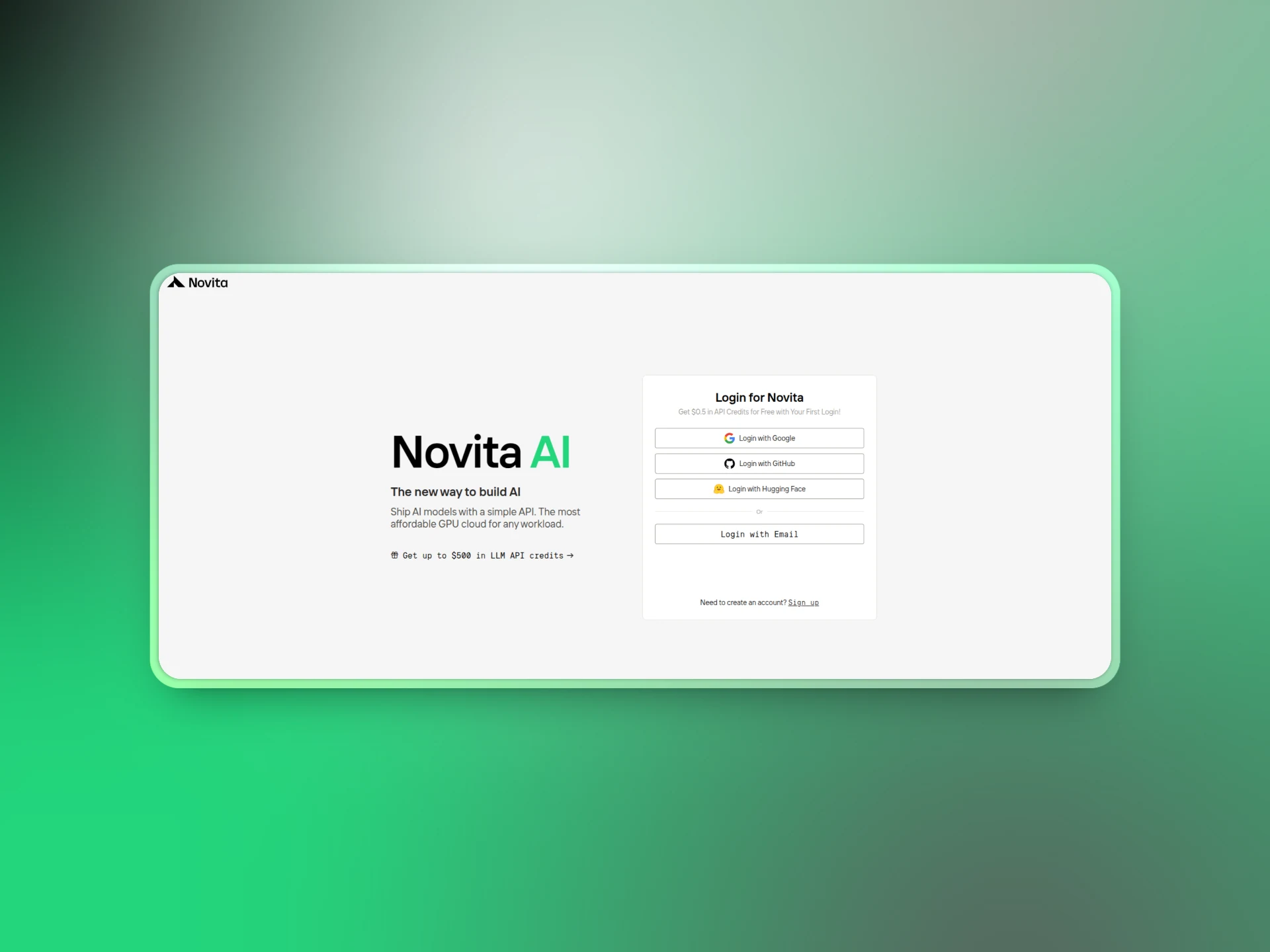Novita AI login page