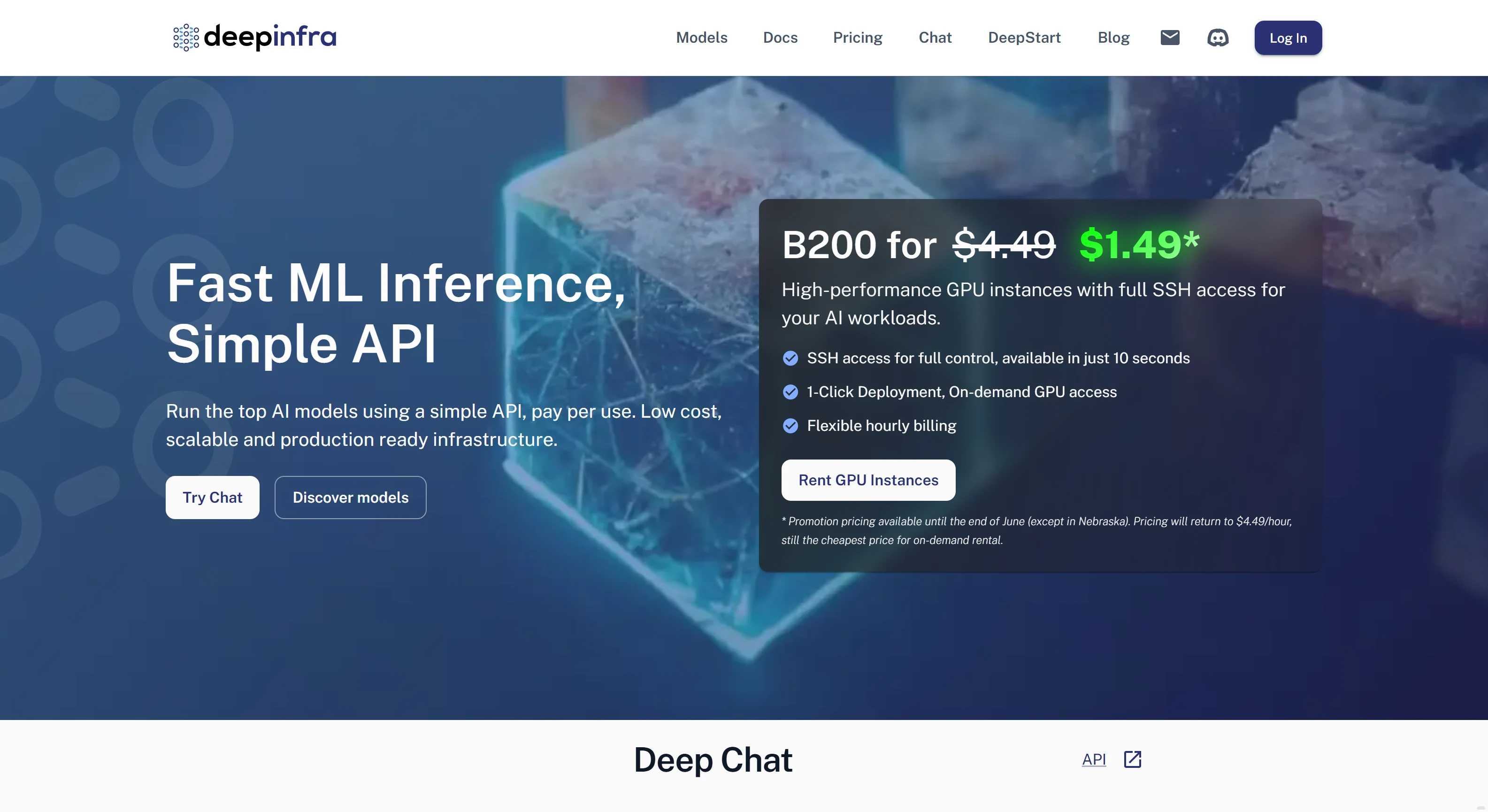 Page d'accueil de DeepInfra