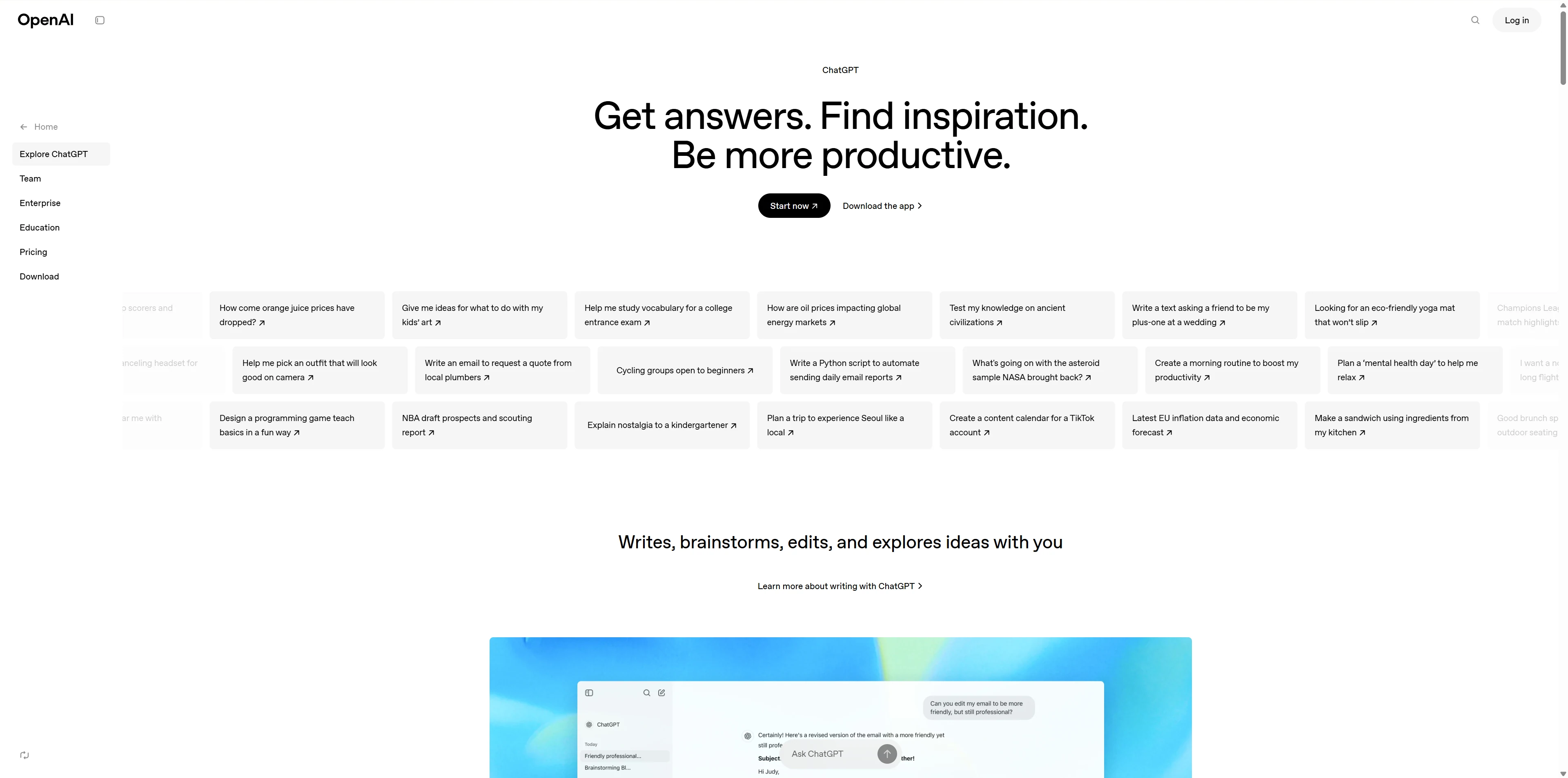 ChatGPT-Startseite