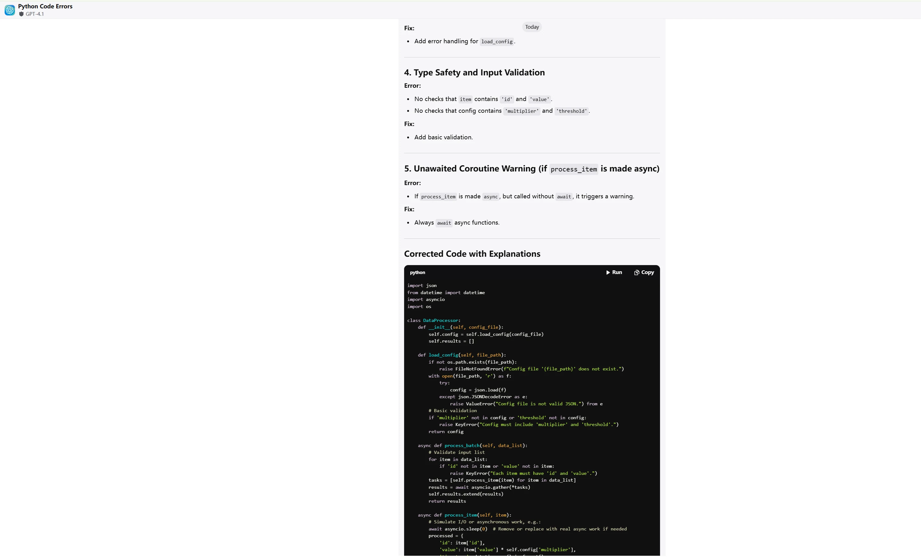 ChatGPT-4.1 debugging performance