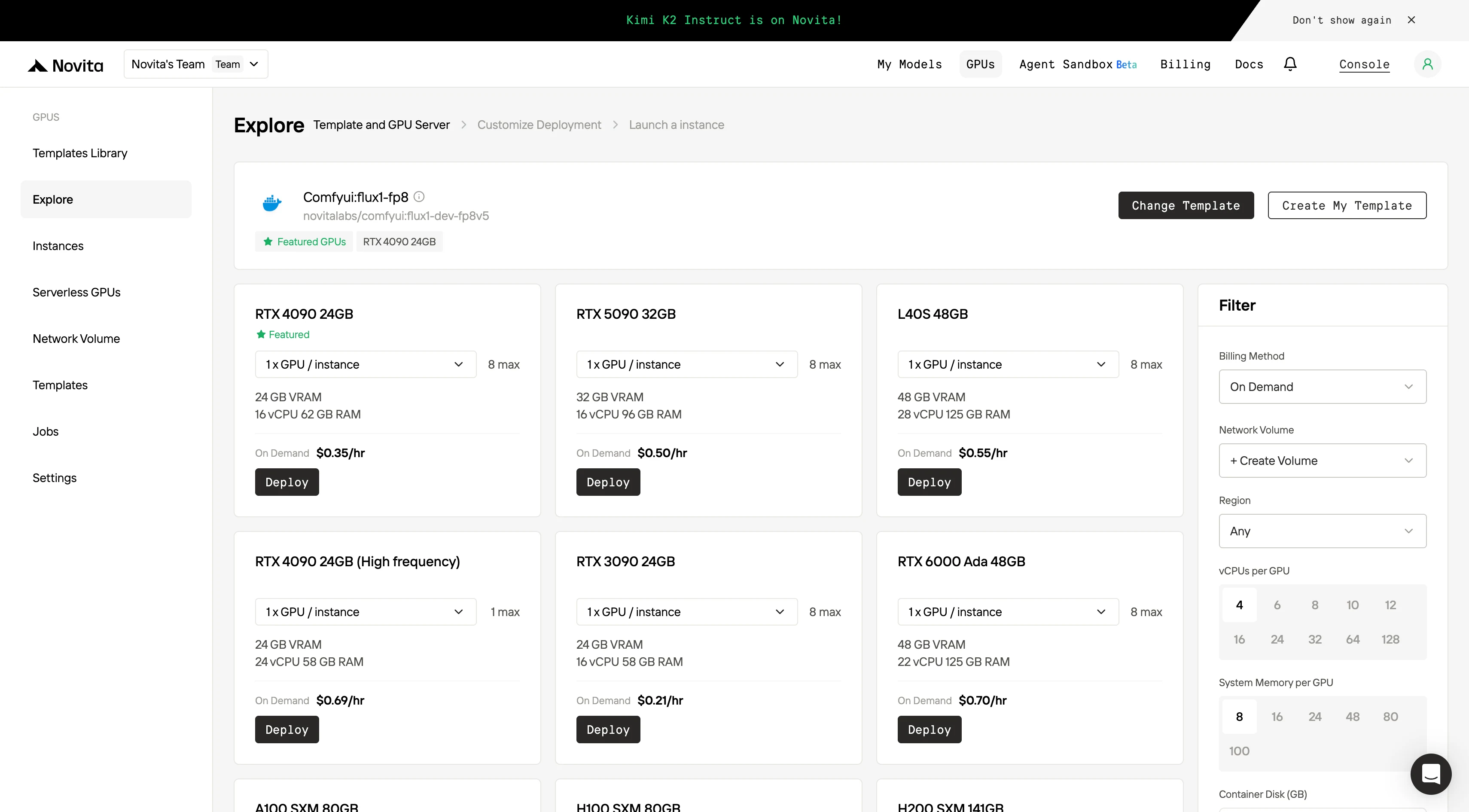Exploring Templates and GPU Servers on novita ai