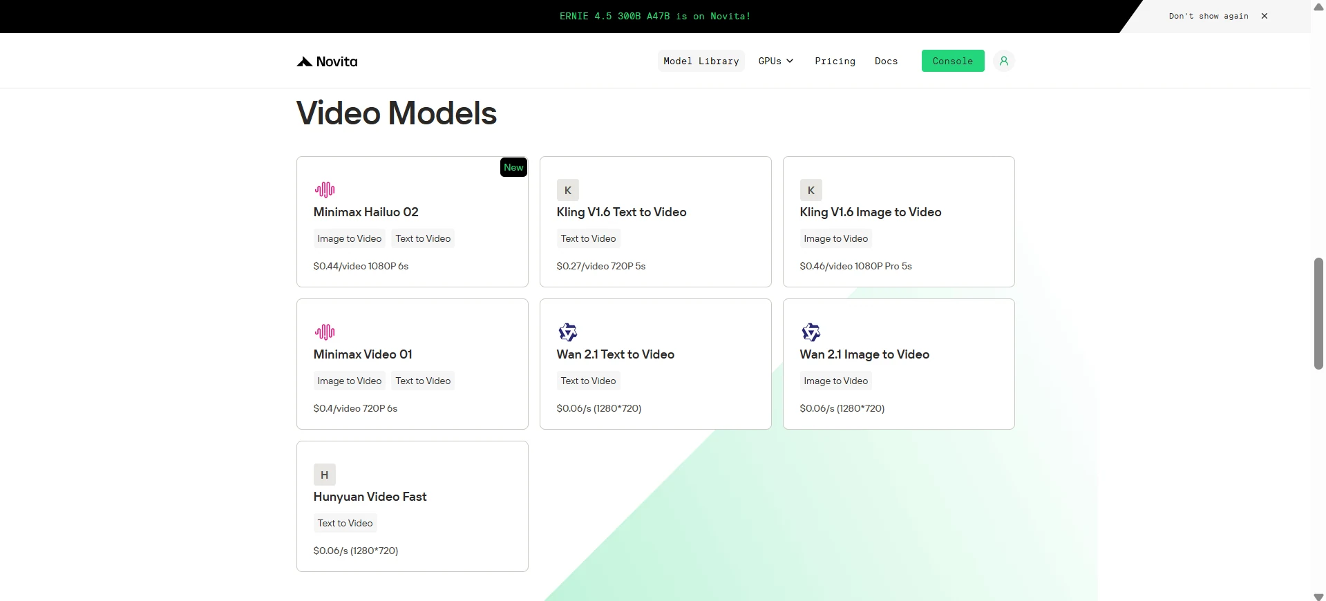 video model on novita ai