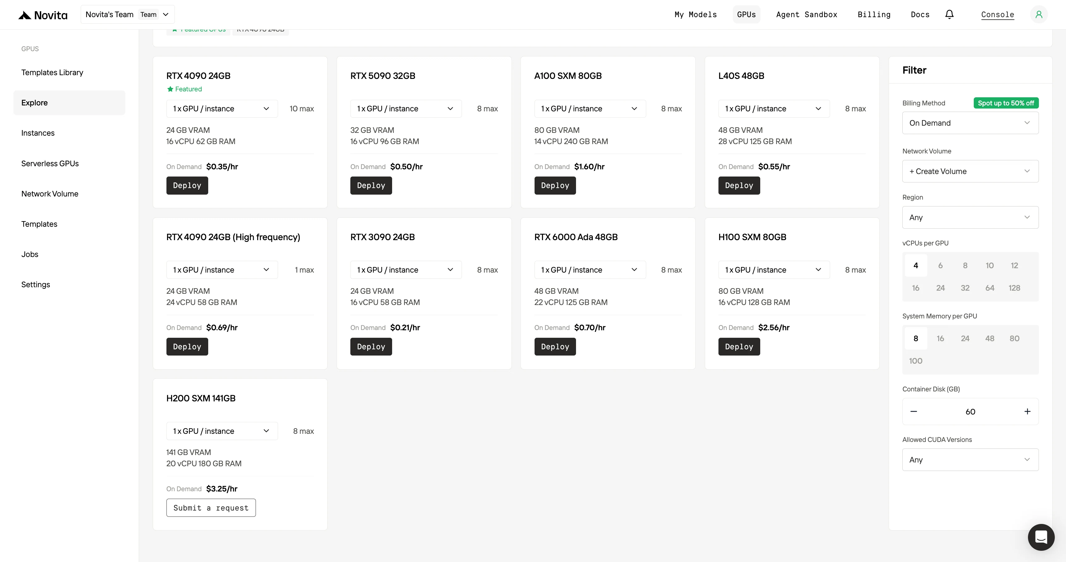 Step2：Exploring Templates and GPU Servers
