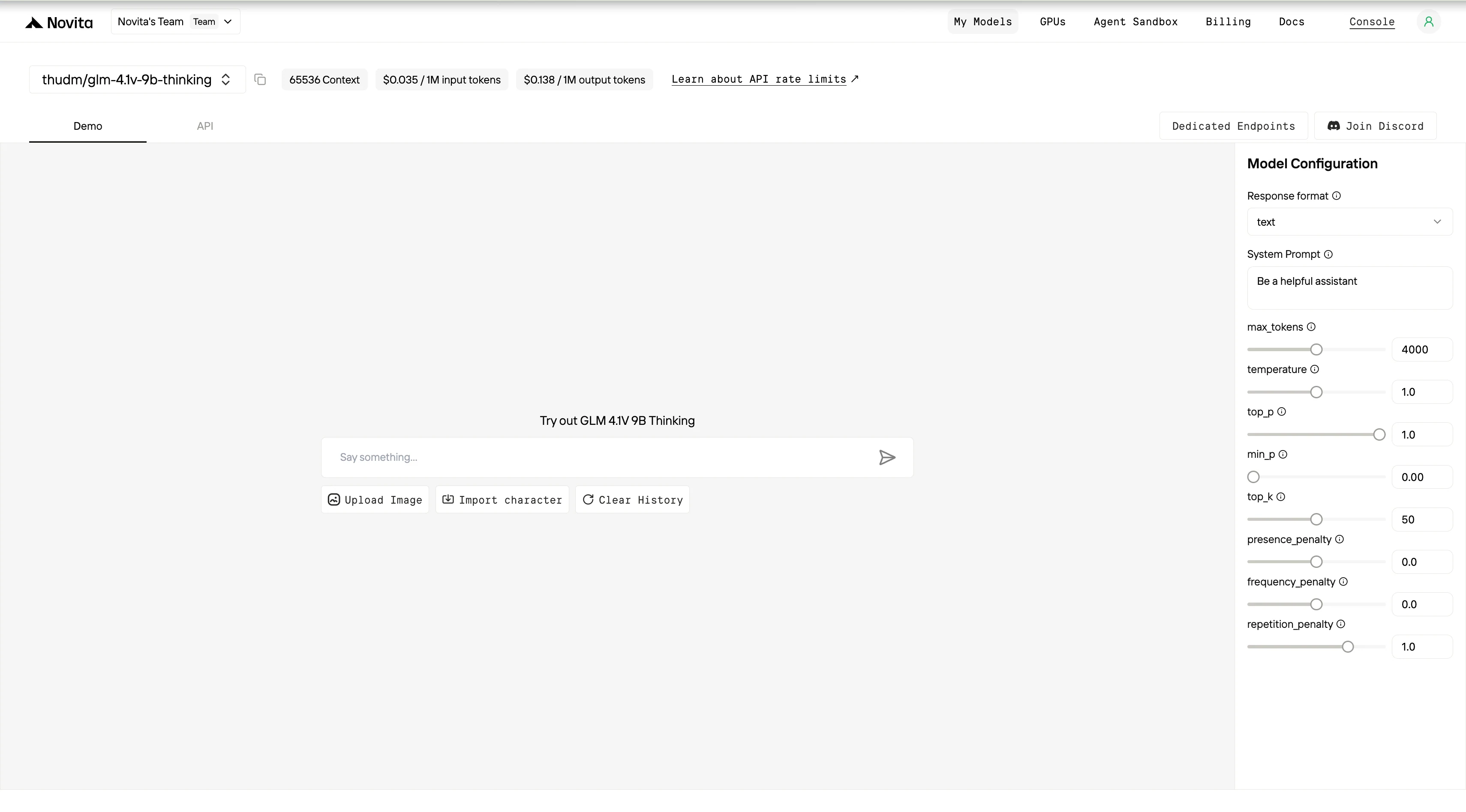 GLM 4.1V 9B Thinking's API Access on Free Tier