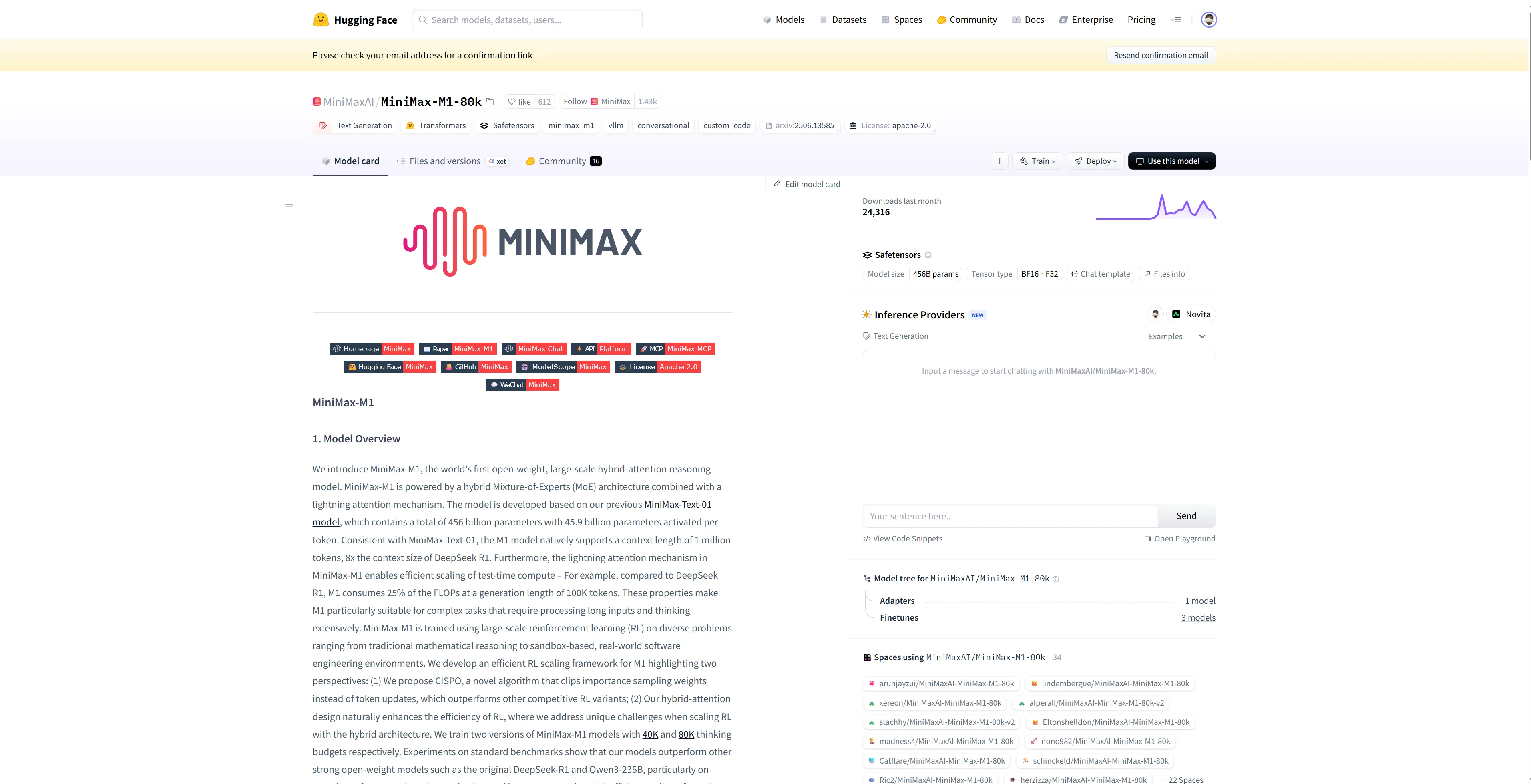 MiniMax M1 on Huggingface