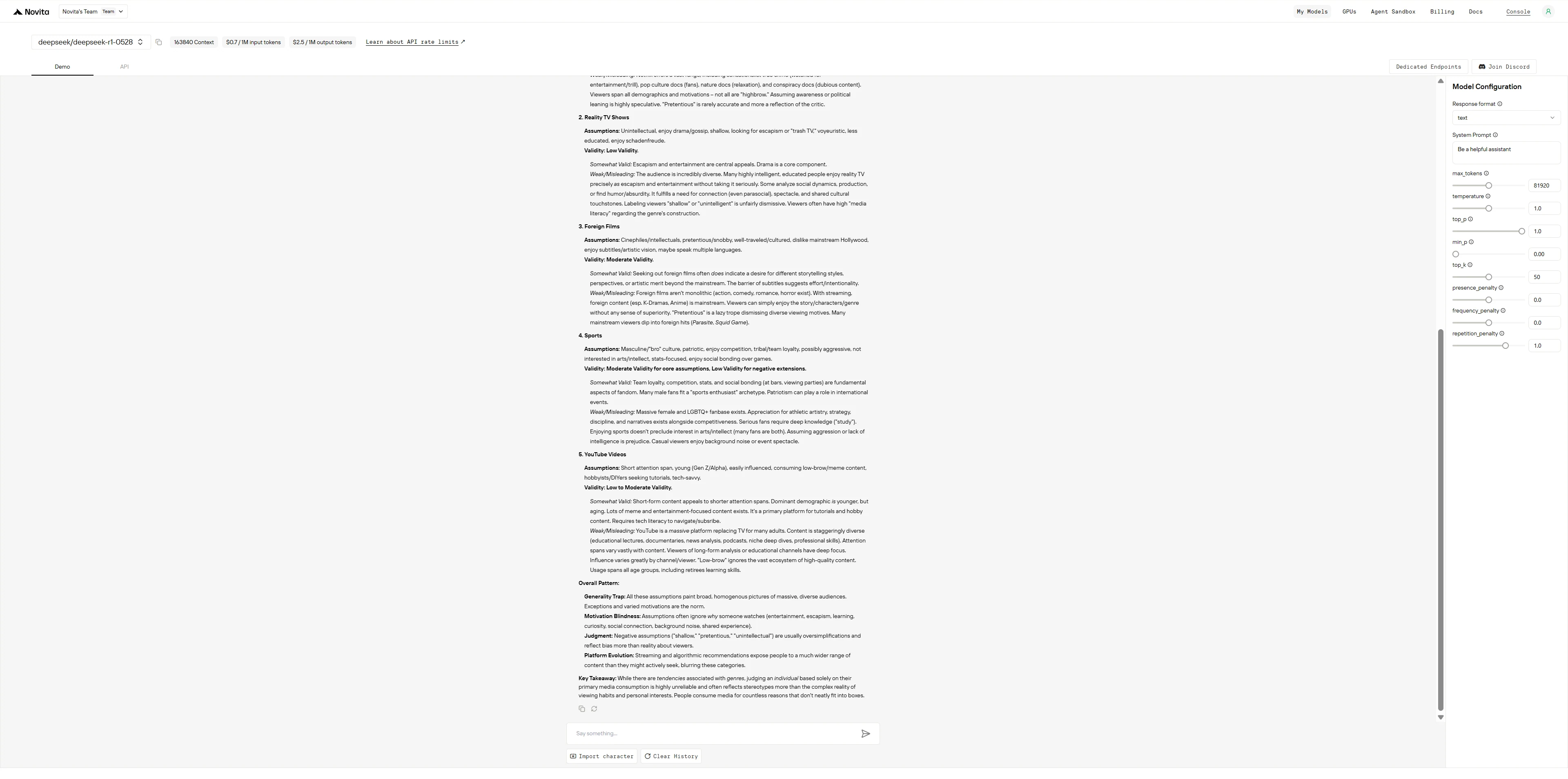 DeepSeek Unterhaltungspräferenzen
