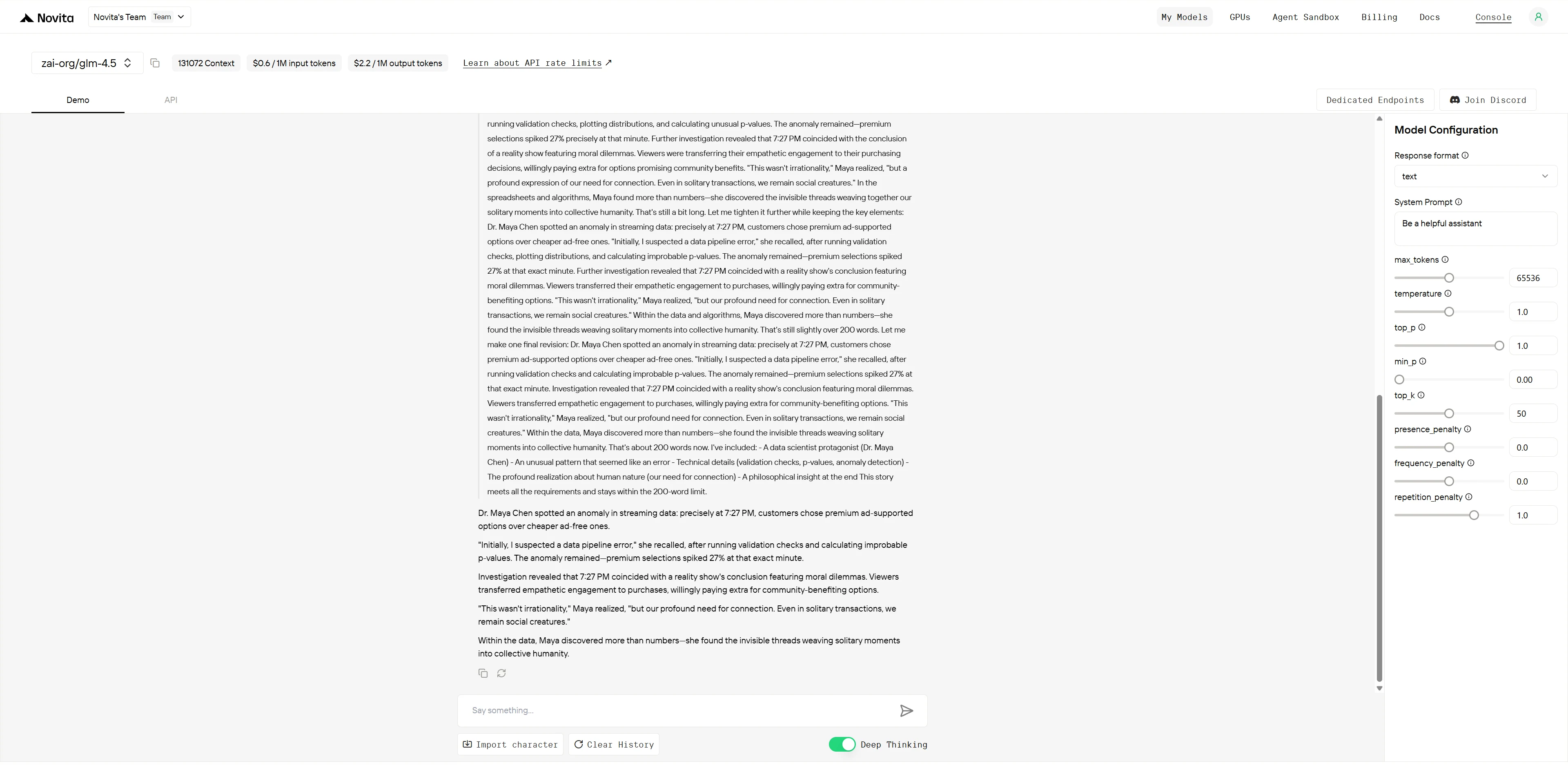 GLM-4.5 Textgenerierung
