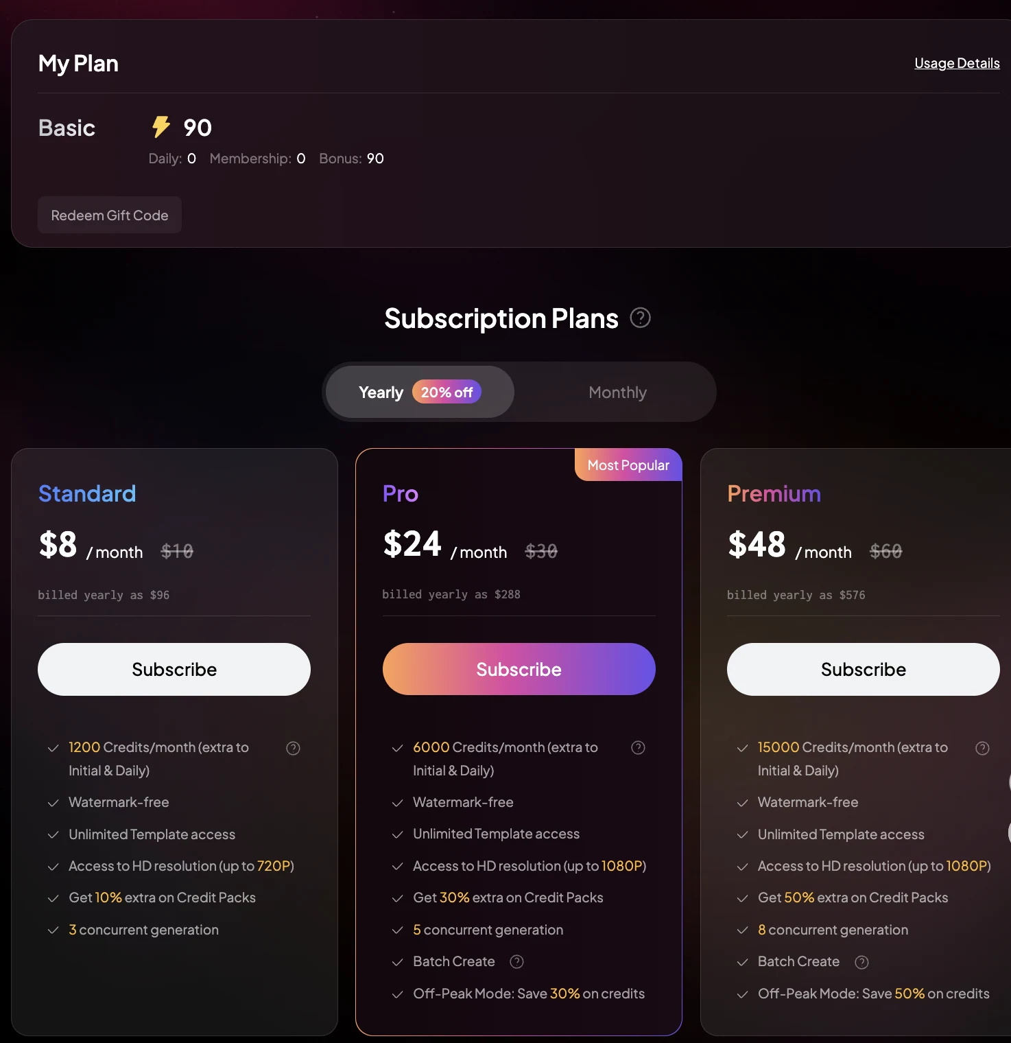 planos de assinatura do pixverse v4.5