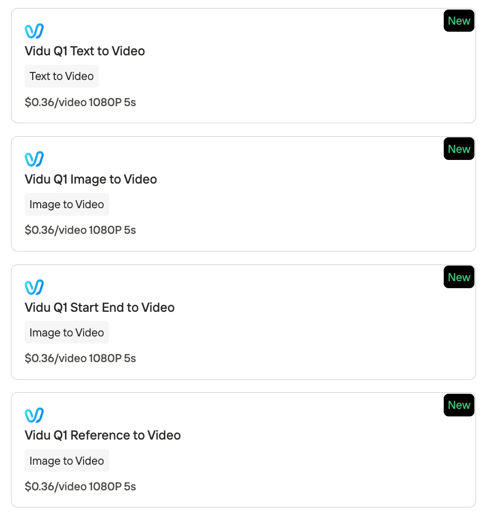 vidu q1 t2v,i2v,start end to video,reference to video