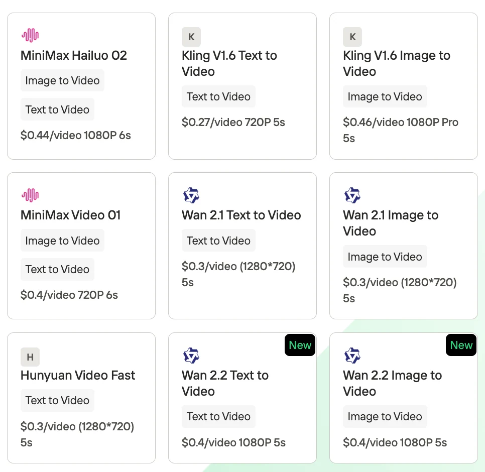 If you want to try Wan,Kling, Hailuo, Hunyuan, you can also get access to Novita AI to start a free trail!