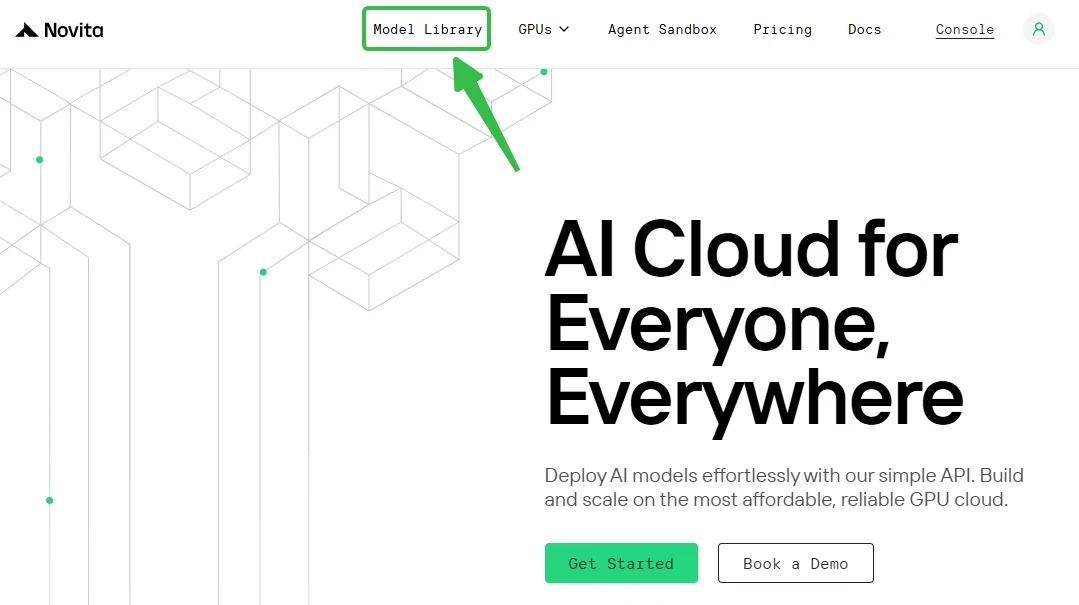 showing where to find model library on Novita AI