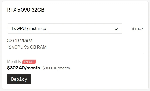Novita AI 上 RTX 5090 的 Subscription 價格