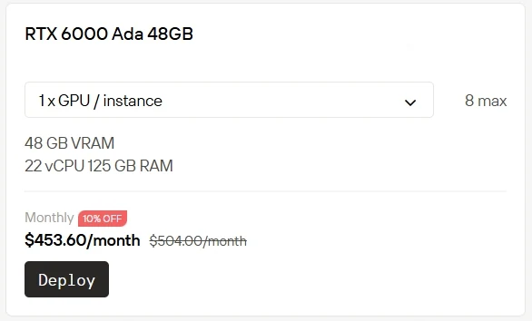 Novita AI 上 RTX 6000 的 Subscription 價格