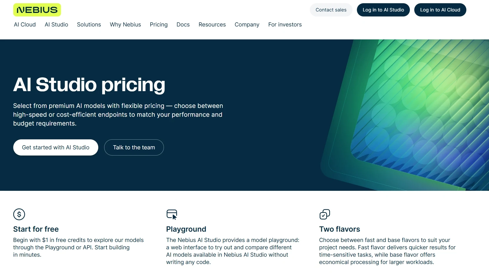 Homepage of Nebius