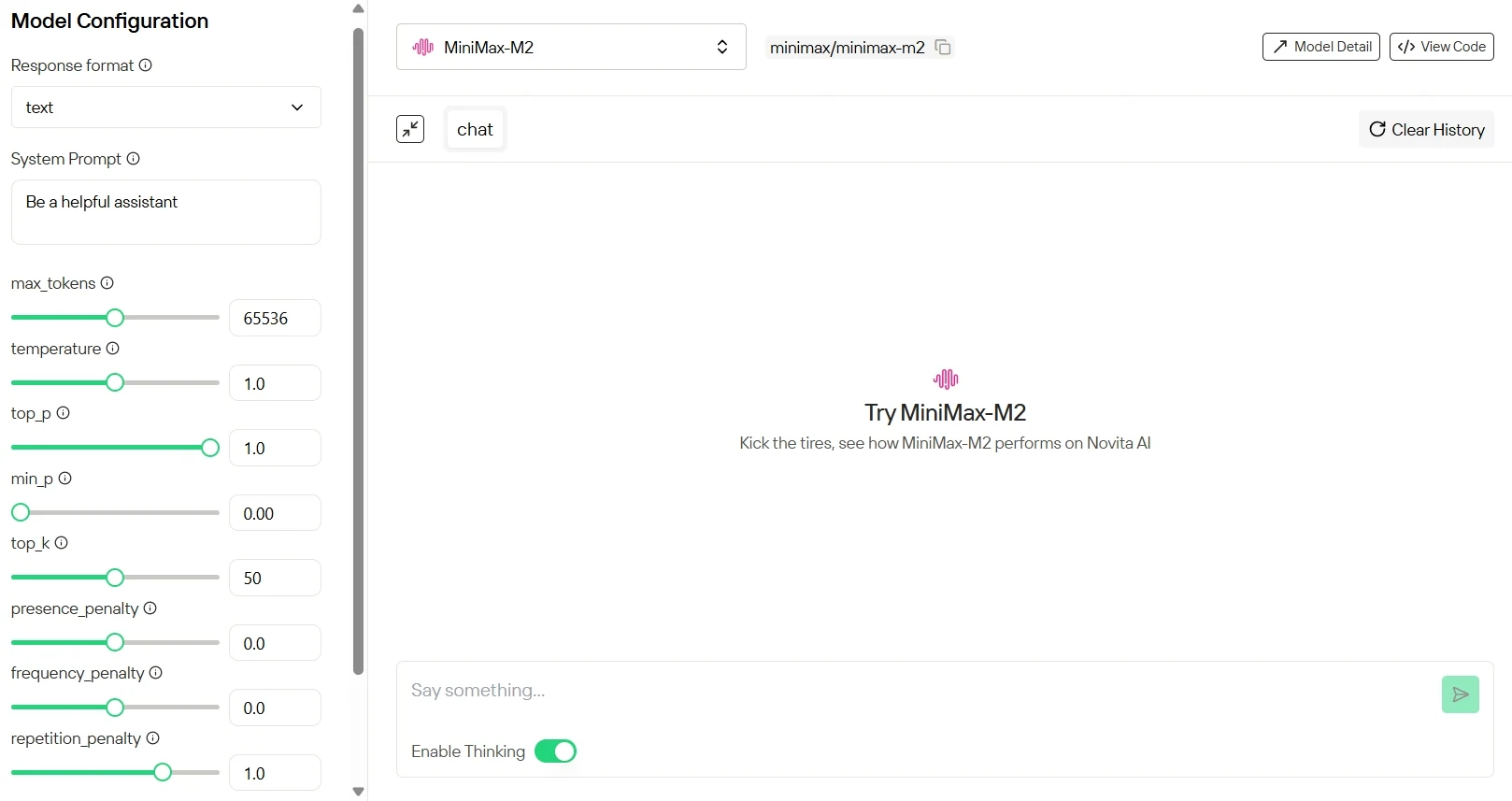 Minimax M2 Playground auf Novita AI