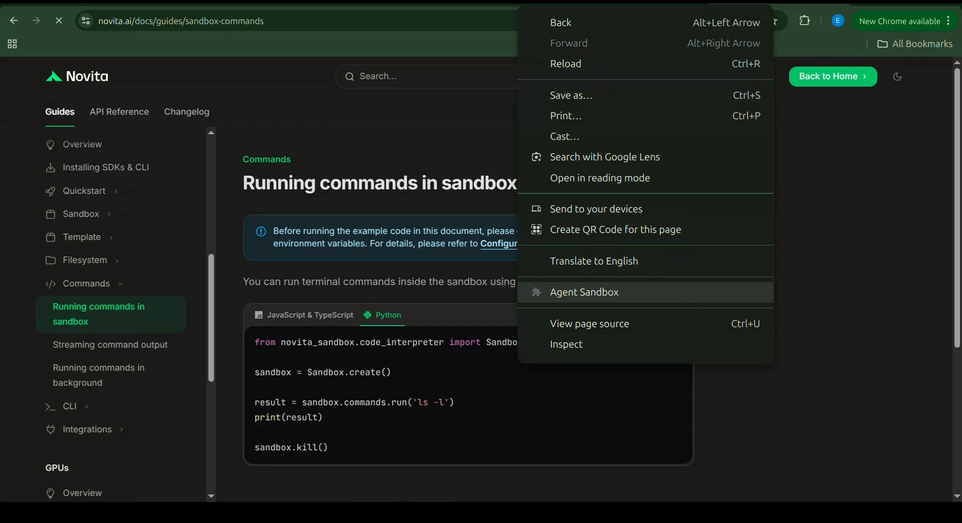 screenshoot of agent sandbox plugin