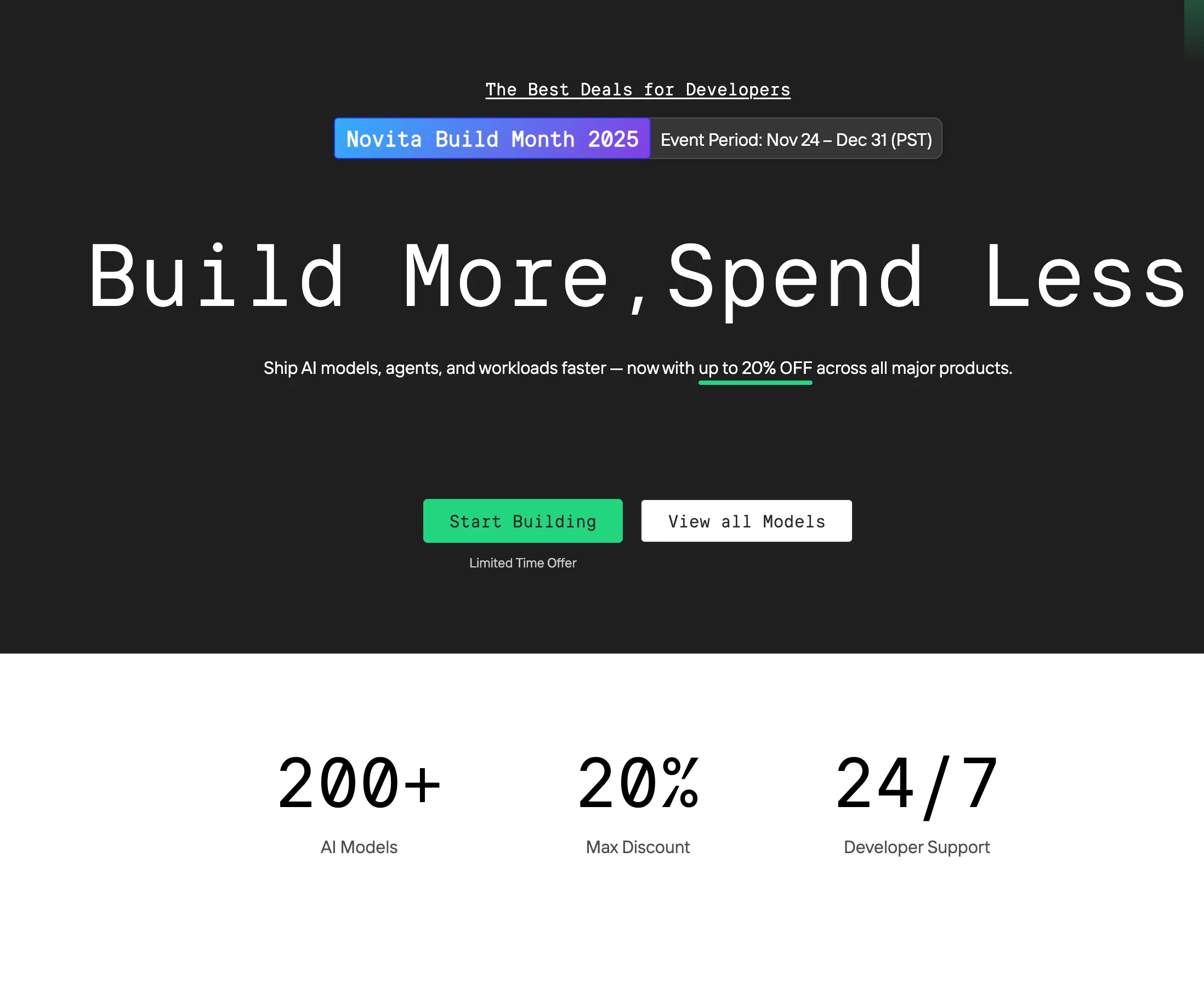 주목하세요! Novita AI가 '빌드 월(Build Month)' 캠페인을 시작하며, 개발자에게 모든 주요 제품에 대해 최대 20% 할인 혜택을 제공합니다!