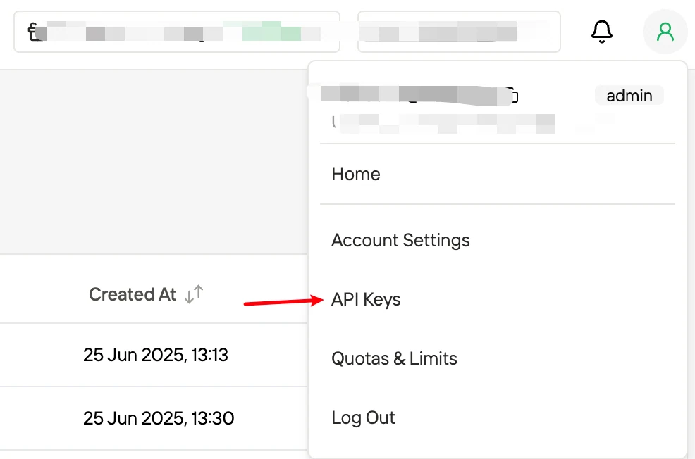 Inicia sesión en Novita Console, haz clic en tu avatar para acceder a las API Keys.