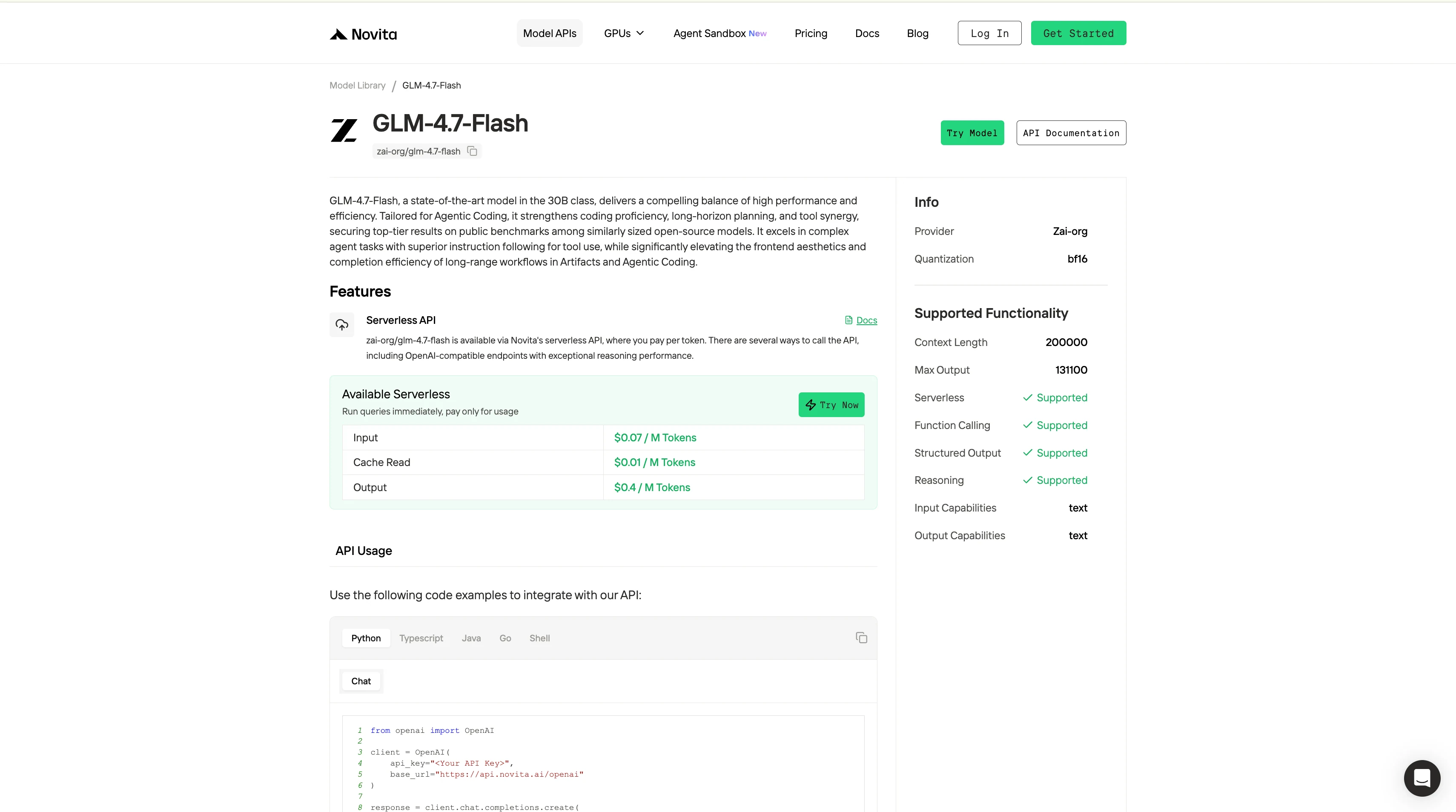 在 Novita AI 上开始 GLM 4.7 Flash 免费试用