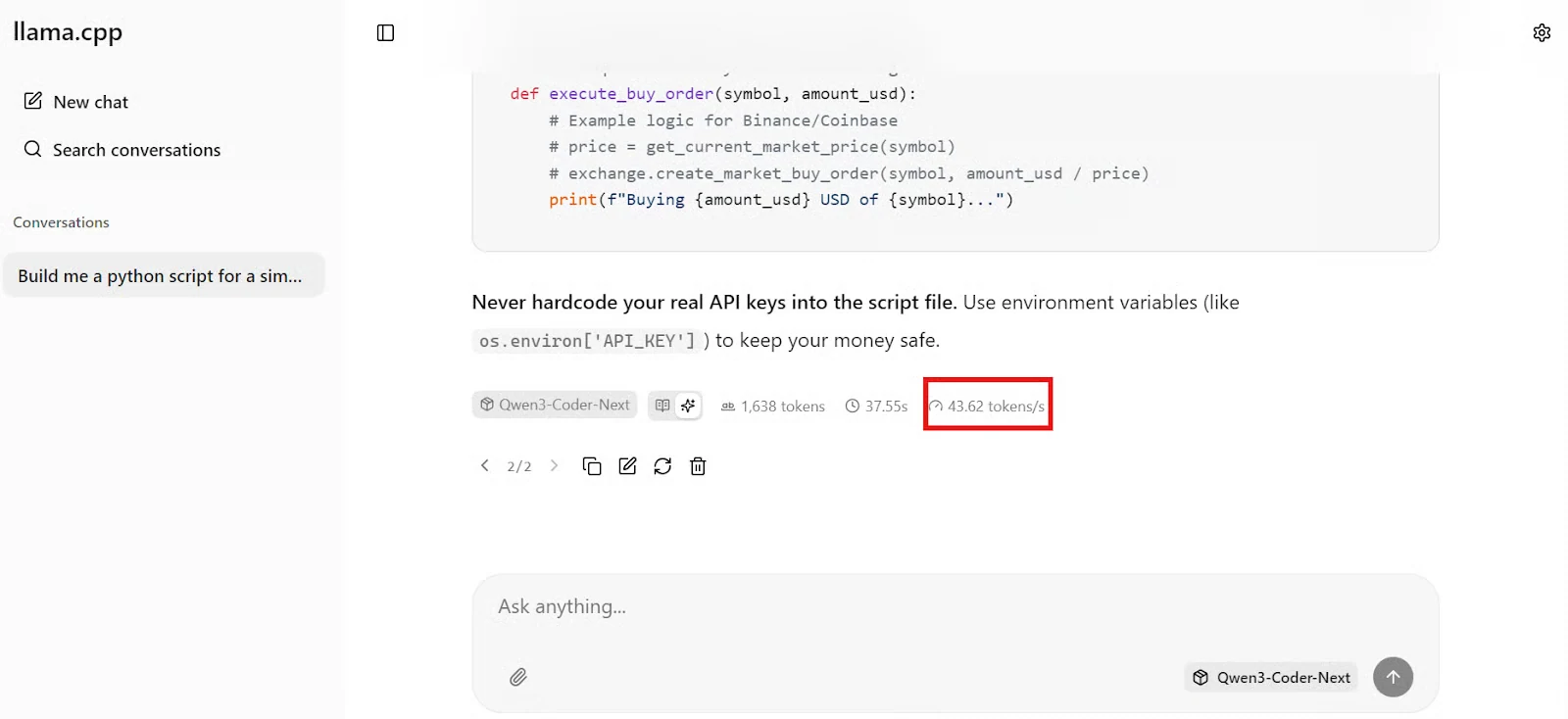 qwen 3 coder next의 속도