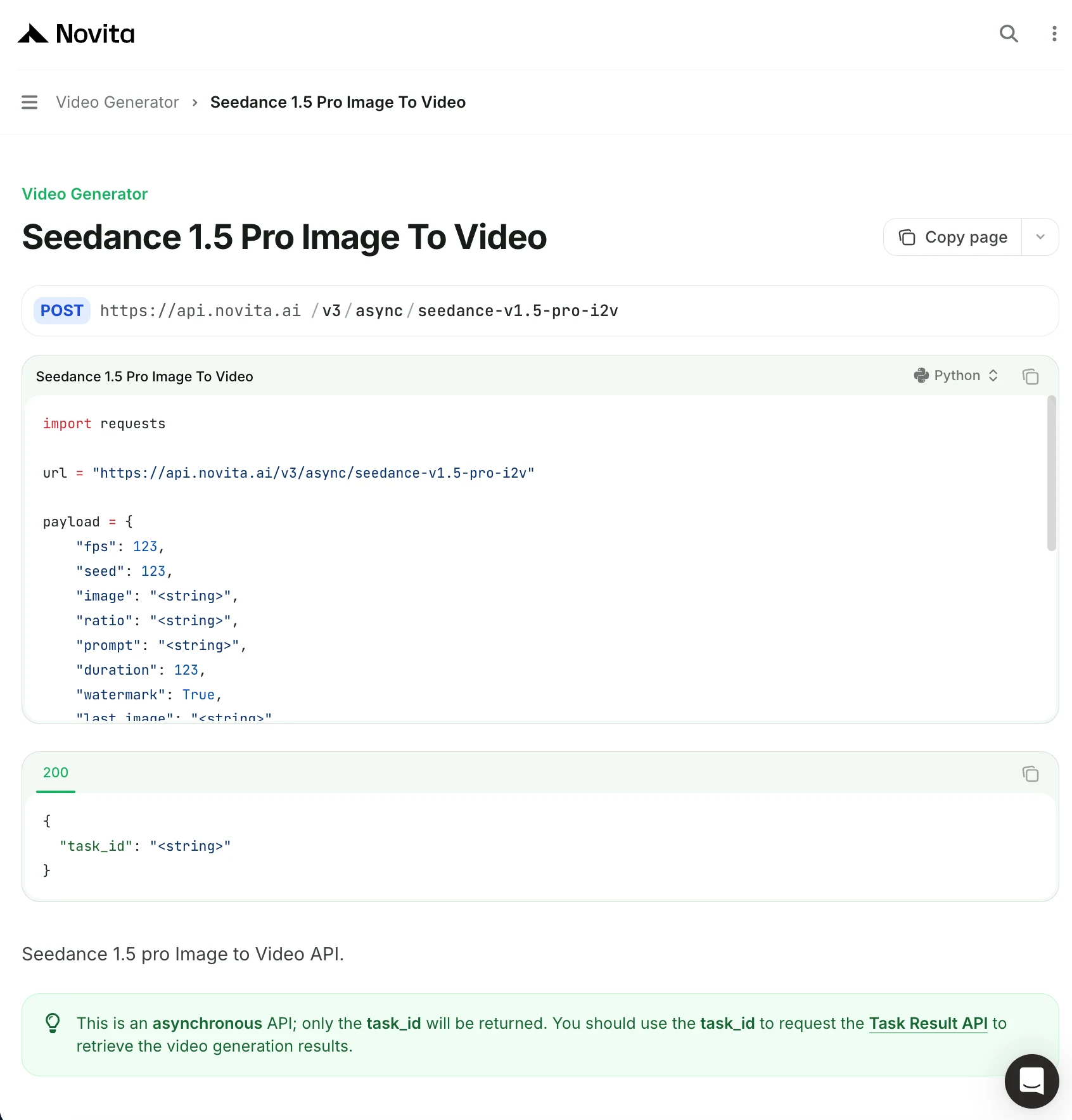 seedance 1.5 pro image to video on novita ai