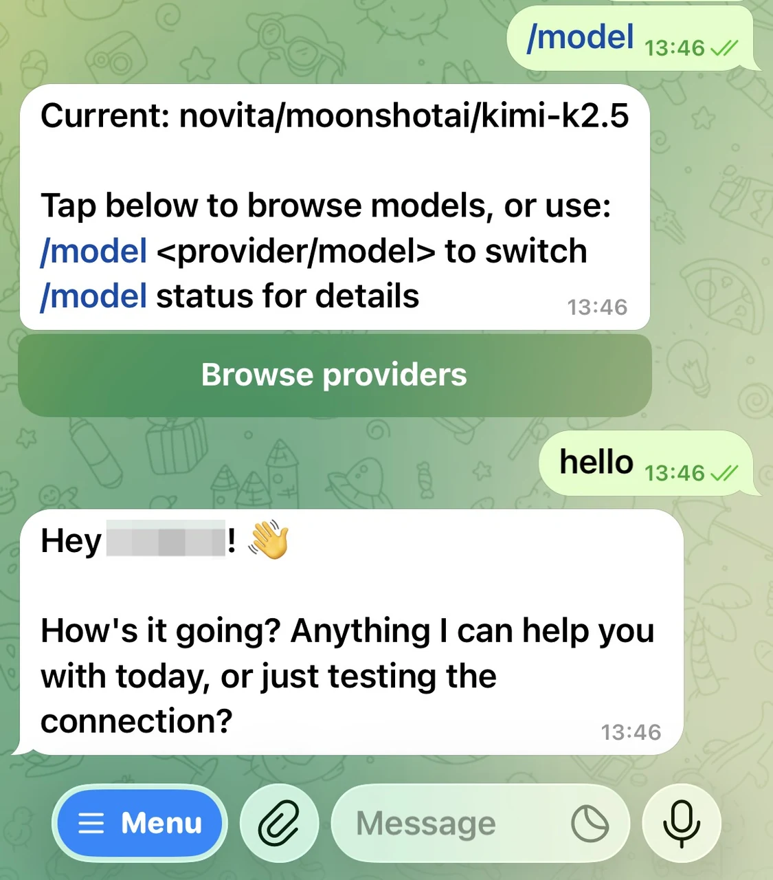 اختبار ما إذا كان Telegram متصلاً بـ OpenClaw بنجاح